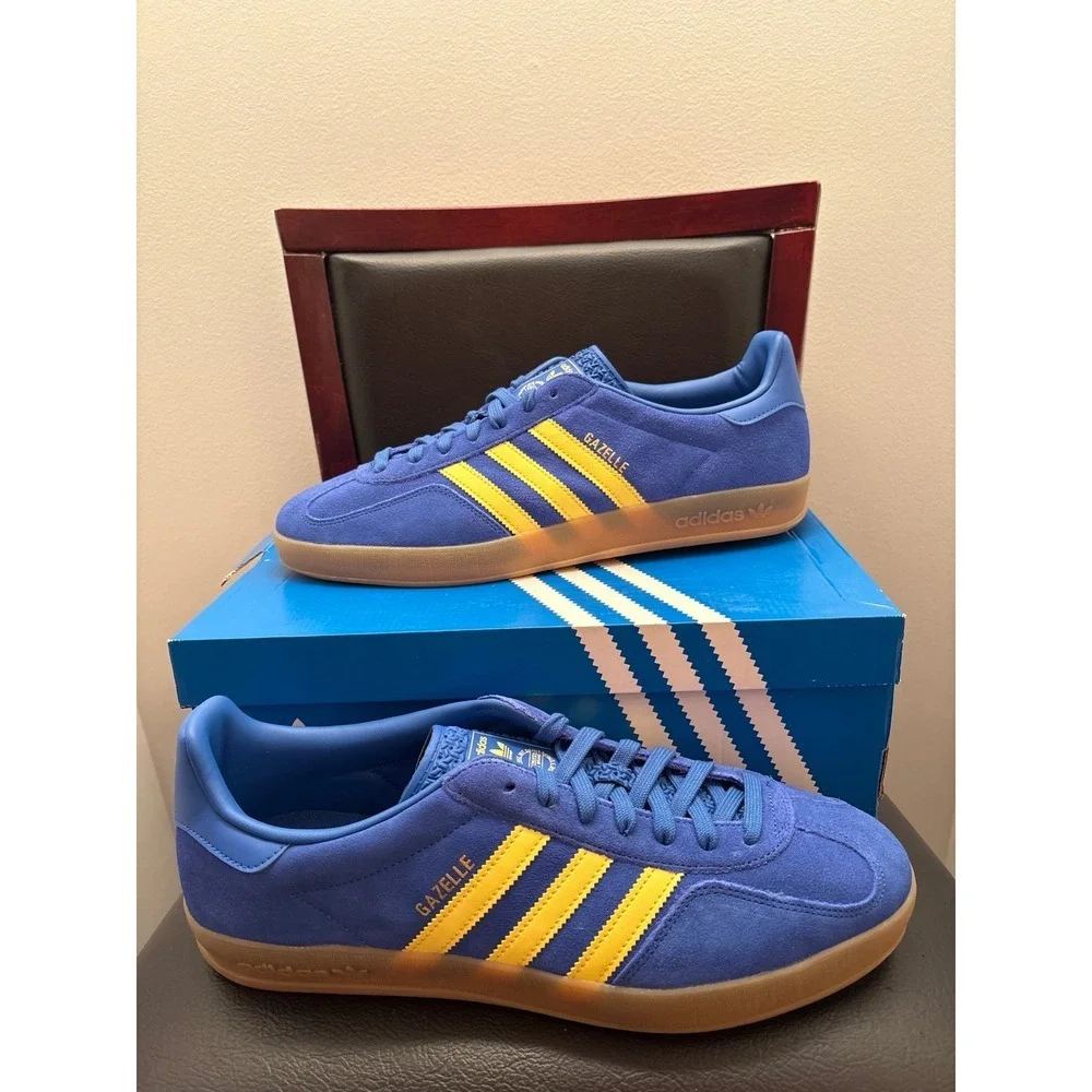 New Adidas Gazelle Indoor Blue Yellow Gum Sole Men's Size 13 Sneakers JQ2691